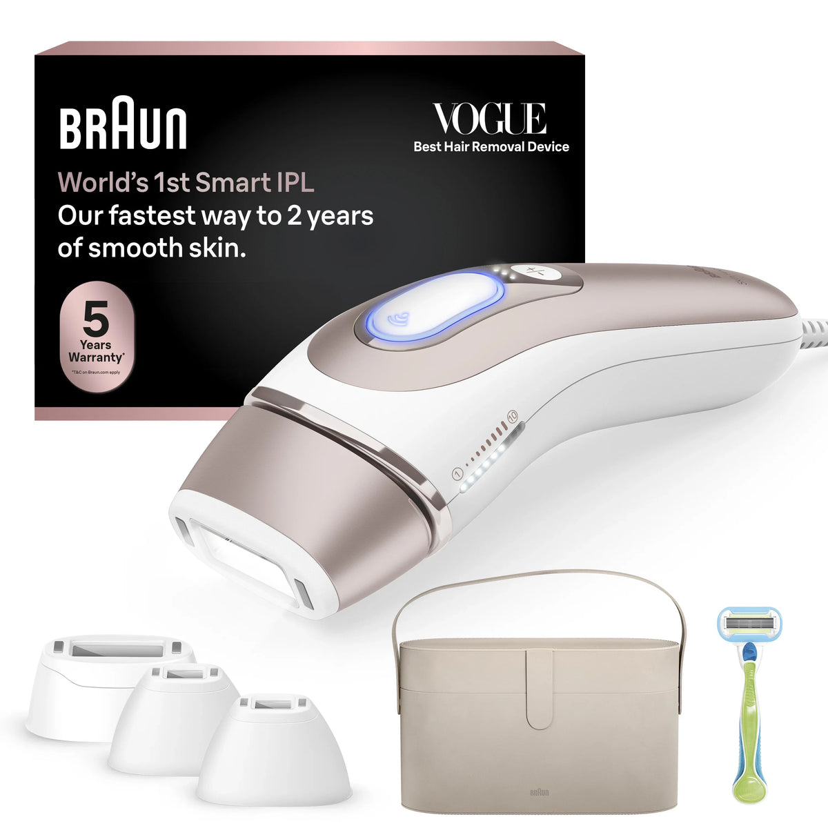 Braun Skin i·expert Smart IPL: At Home Alternative to Laser Hair Removal with 4 Caps and Vanity Case, PL7387